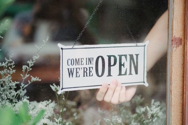 open sign in shop window